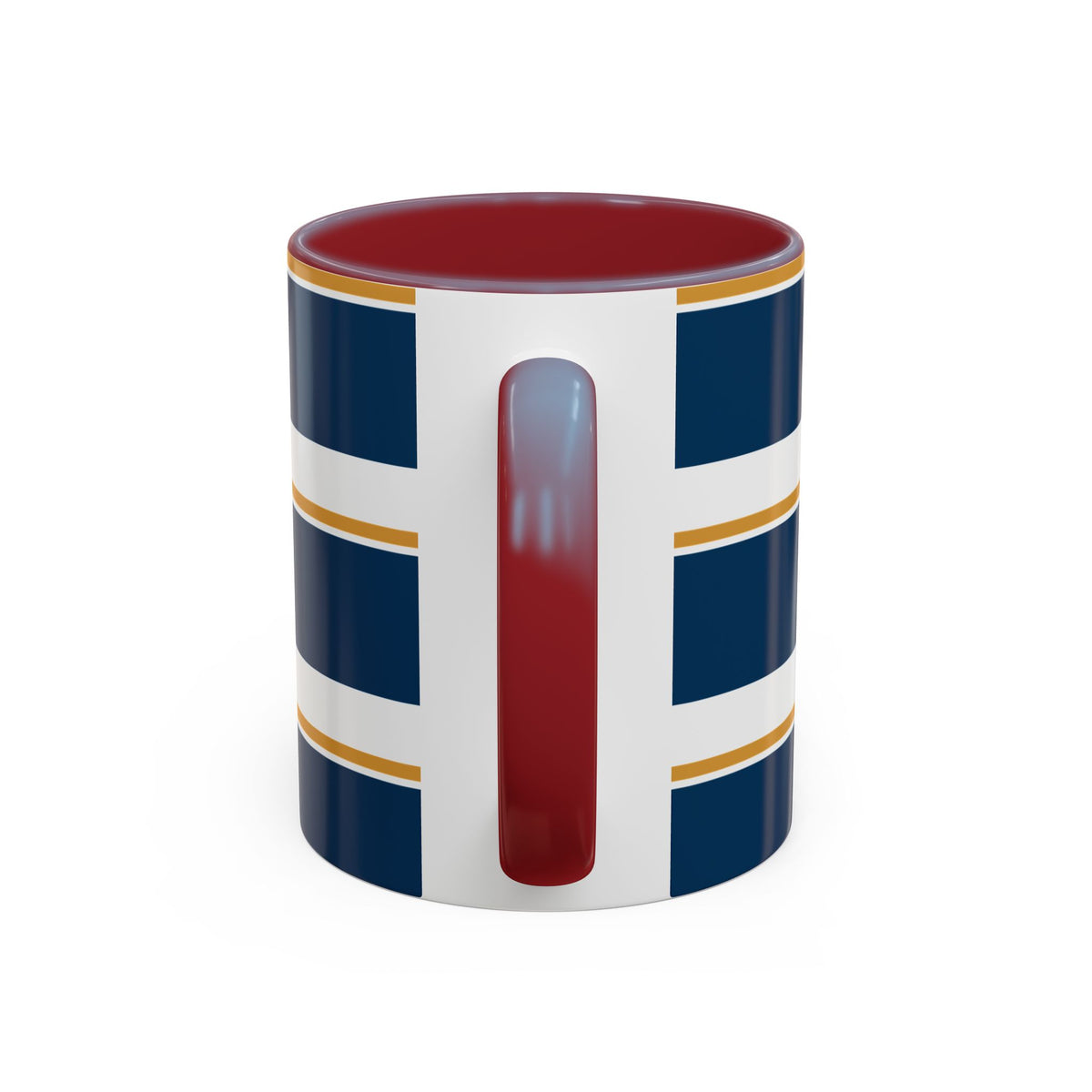 Navy and Gold Striped Accent Mug — White Ceramic
