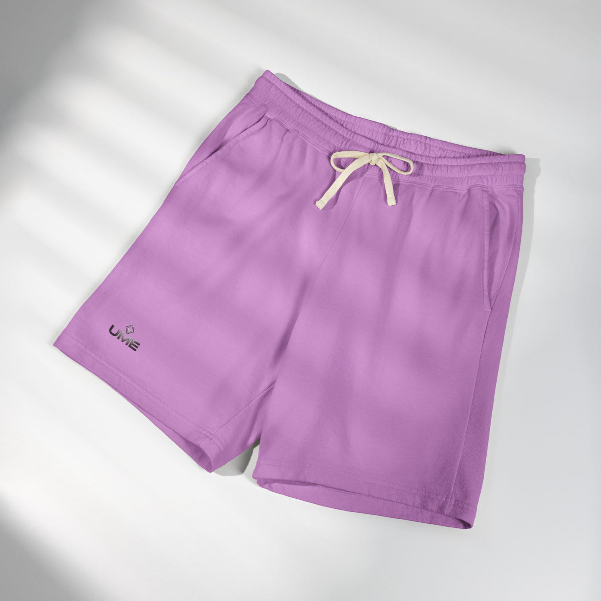 Fleece Sweat Shorts — Garment-Dyed UME Dark Grey Logo All-Over Print