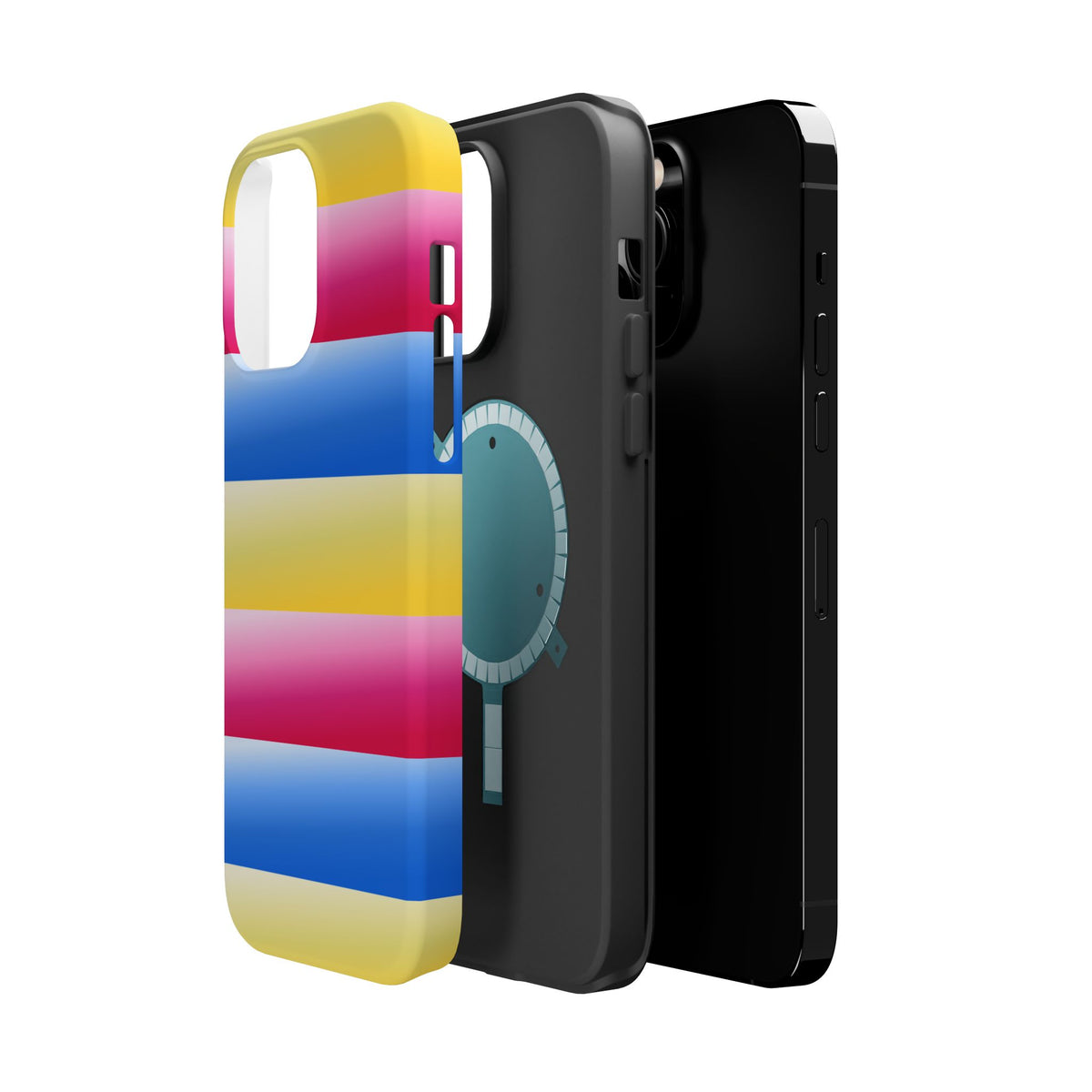 Striped Magnetic Impact-Resistant Phone Case — Colorful Pink Blue Yellow Protection