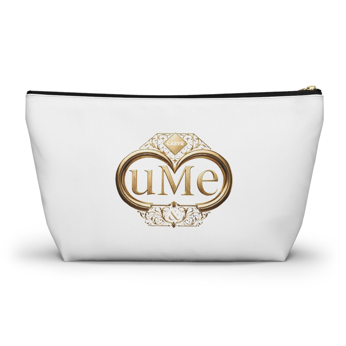 Accessory Pouch — White Elegant Gold Monogram 'uMe' Cosmetic Bag