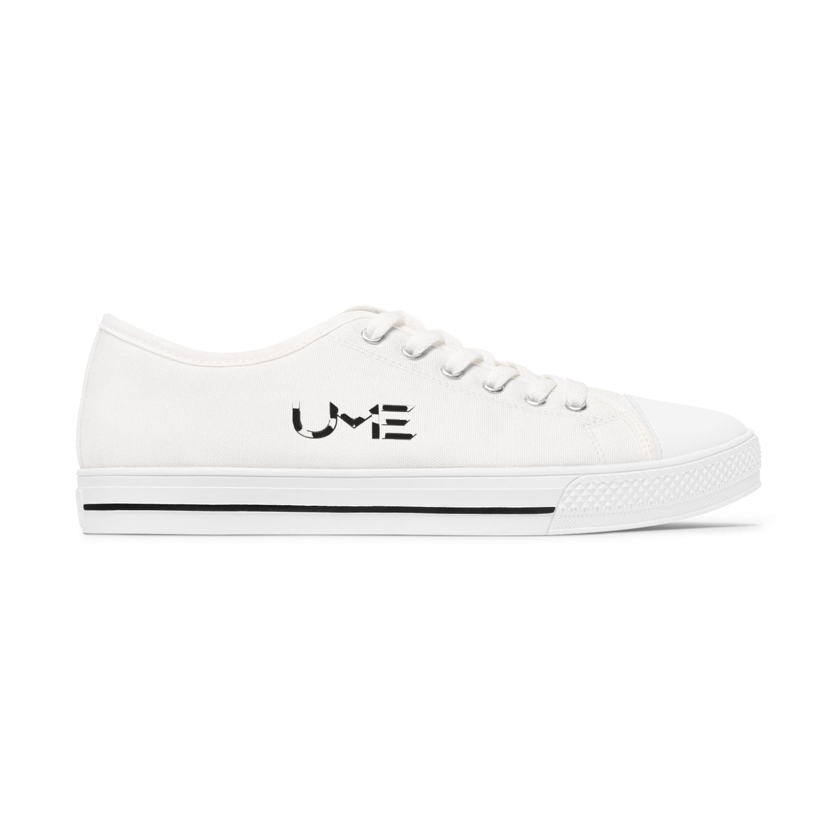 Women's Low Top Sneakers — Minimal White Canvas Sneakers with UME Side Logo