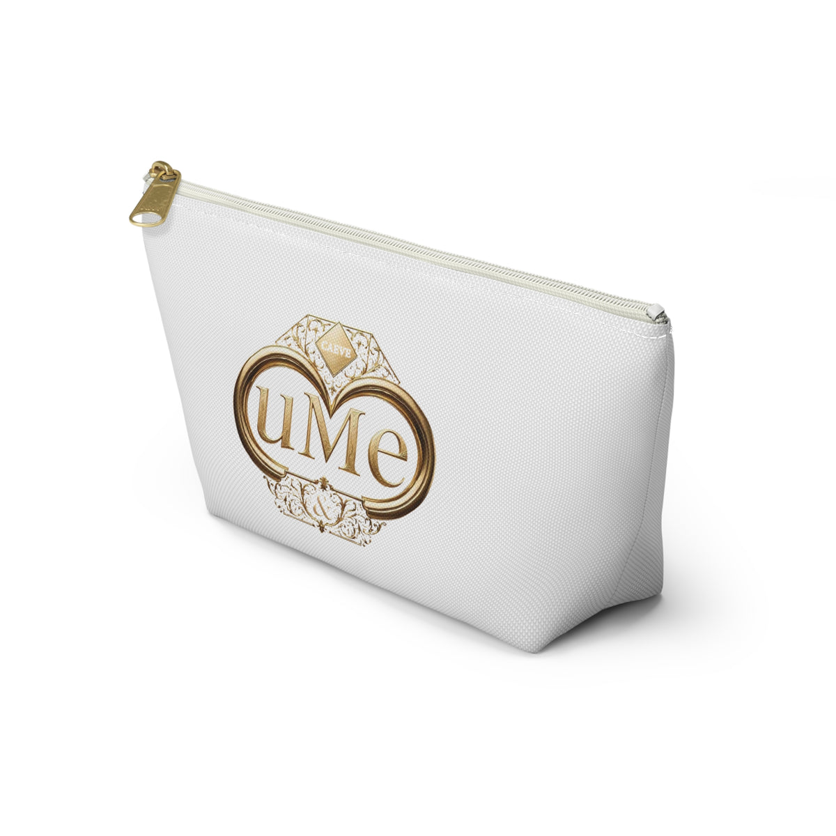 Accessory Pouch — White Elegant Gold Monogram 'uMe' Cosmetic Bag