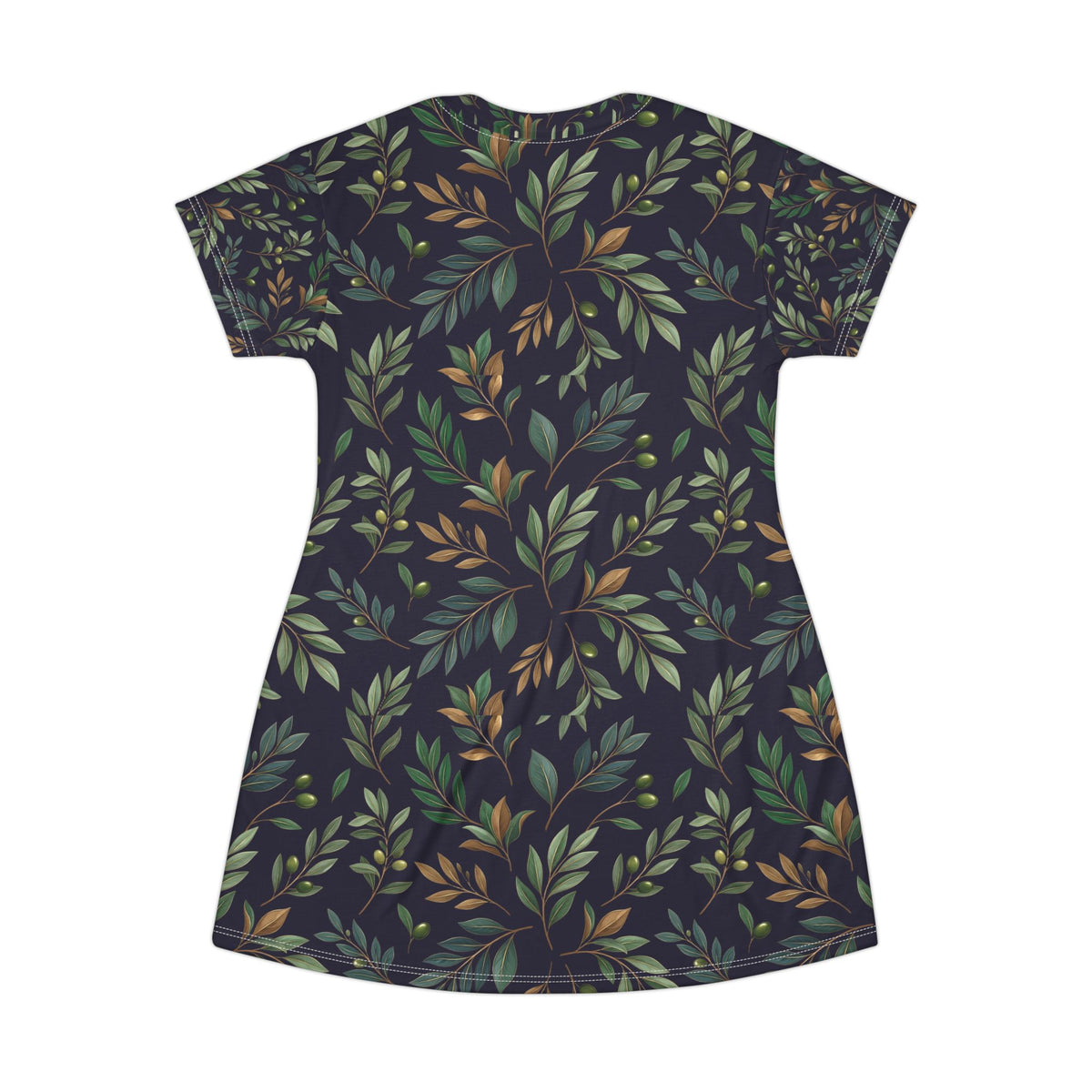 Botanical Vine T-Shirt Dress — Green & Earthy All-Over Print