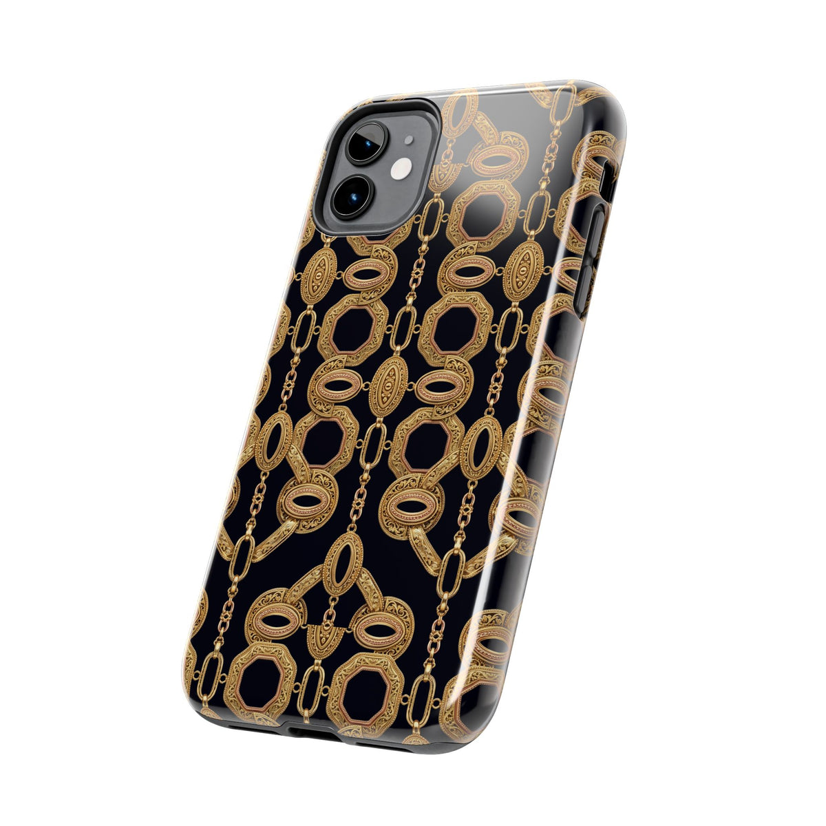 Gold Chain Phone Case — Black & Gold Ornate Chain All-Over Print Tough Cover