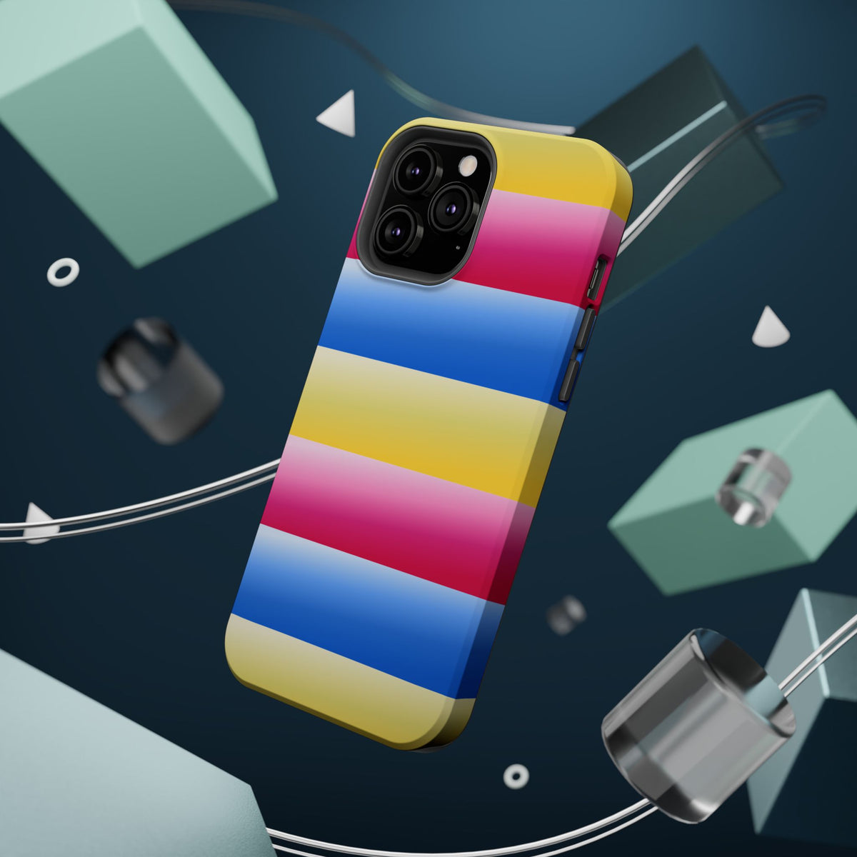Striped Magnetic Impact-Resistant Phone Case — Colorful Pink Blue Yellow Protection