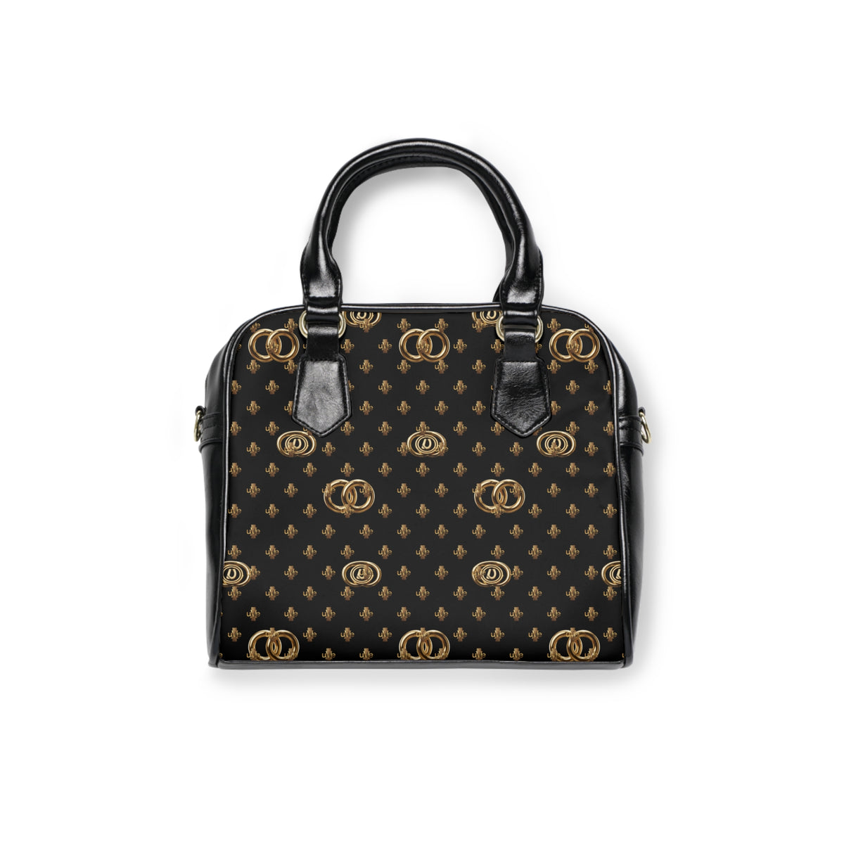 Vintage Monogram Shoulder Handbag — Black & Gold Patterned Purse