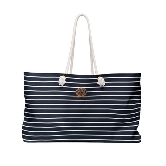 Midnight Navy Stripe Nautical Weekender Bag – BL Signature Dark Navy & White Rope Handle Beach Tote