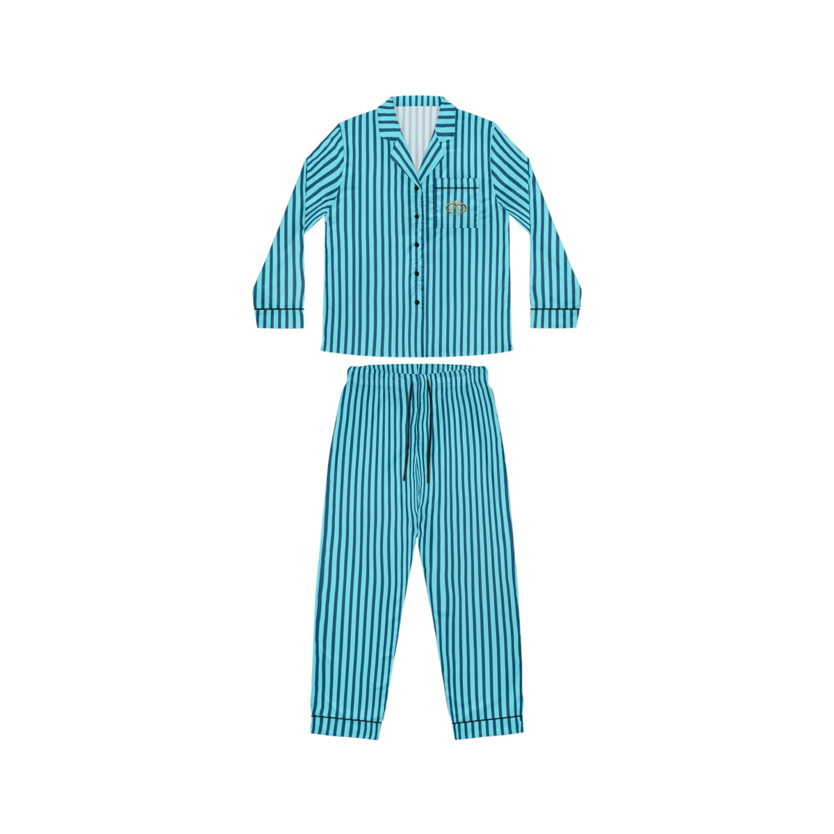 UME Striped Satin Women's Pajama Set — Aqua All-Over Print