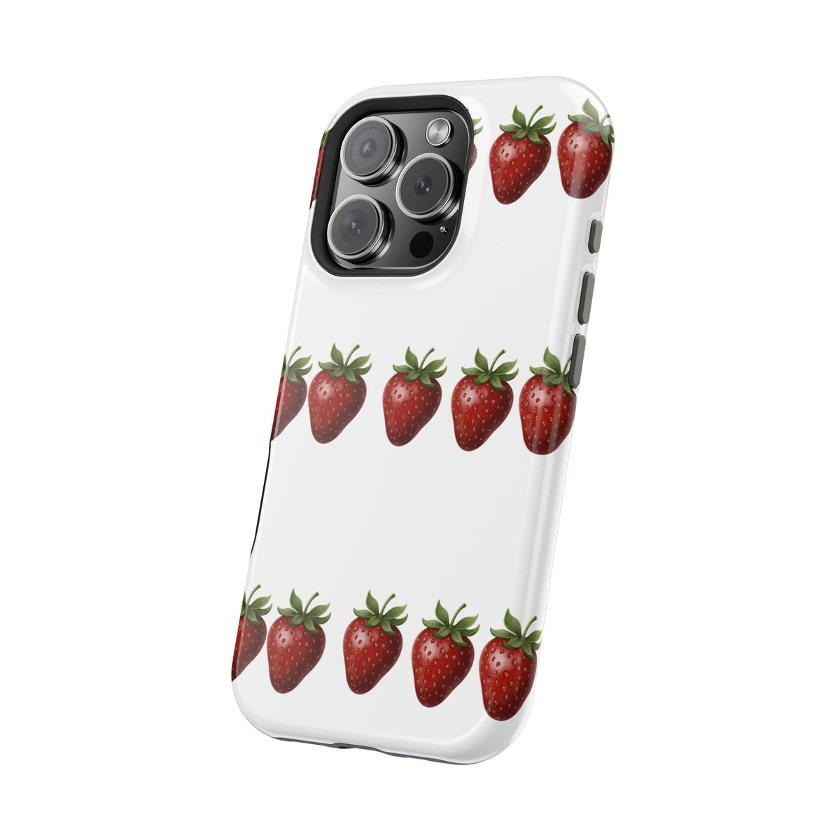 Strawberry Row Phone Case — White MagSafe Magnetic Impact-Resistant Cover