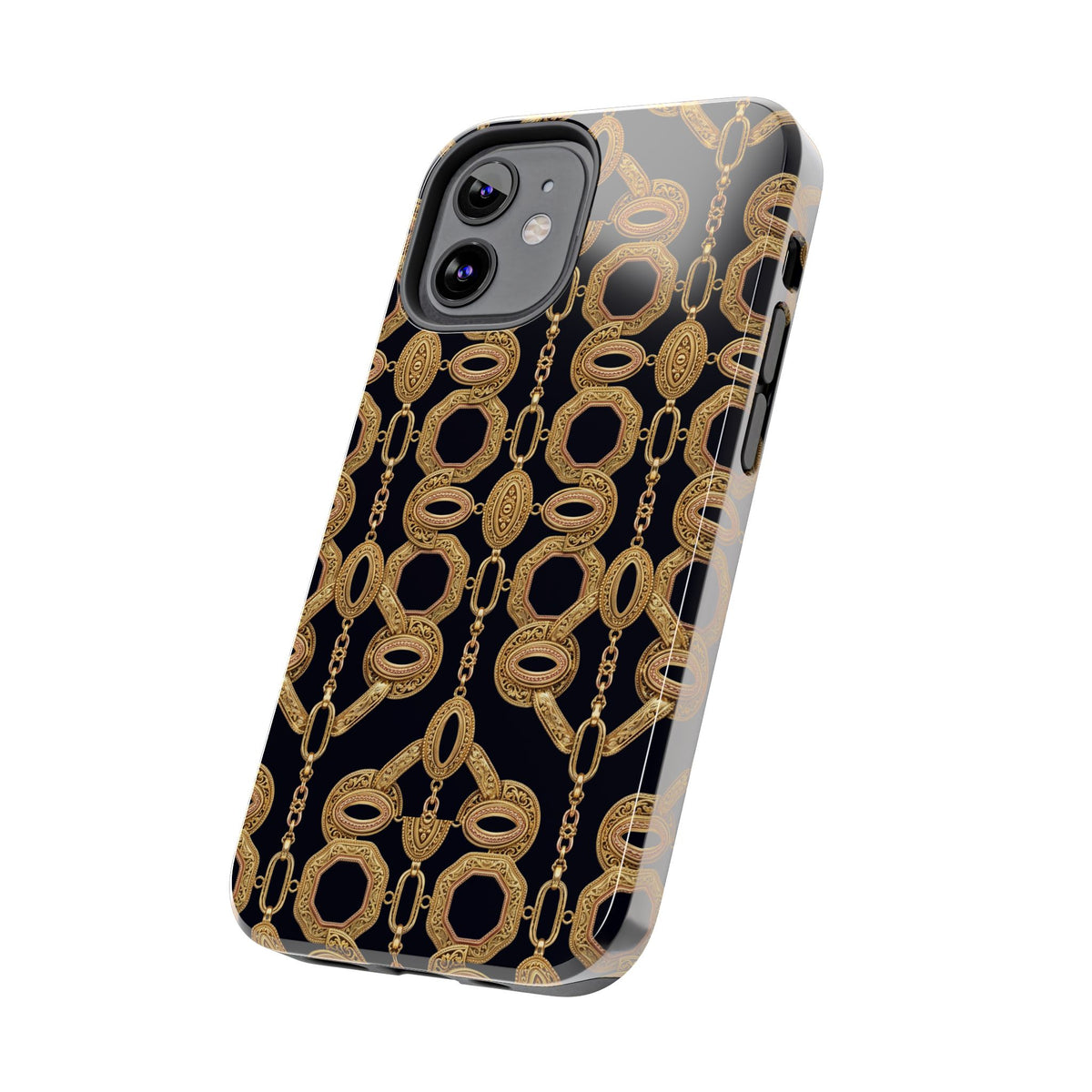 Gold Chain Phone Case — Black & Gold Ornate Chain All-Over Print Tough Cover