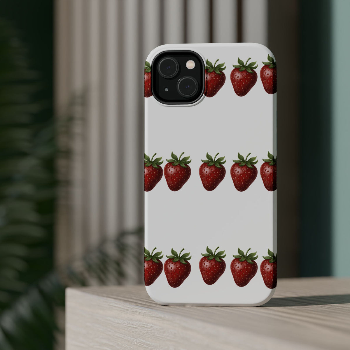 Strawberry Row Phone Case — White MagSafe Magnetic Impact-Resistant Cover