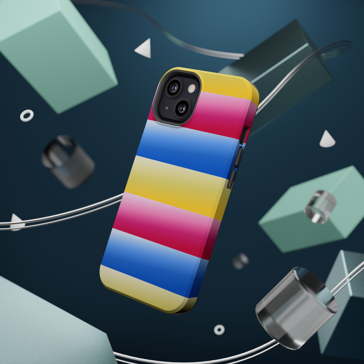 Striped Magnetic Impact-Resistant Phone Case — Colorful Pink Blue Yellow Protection