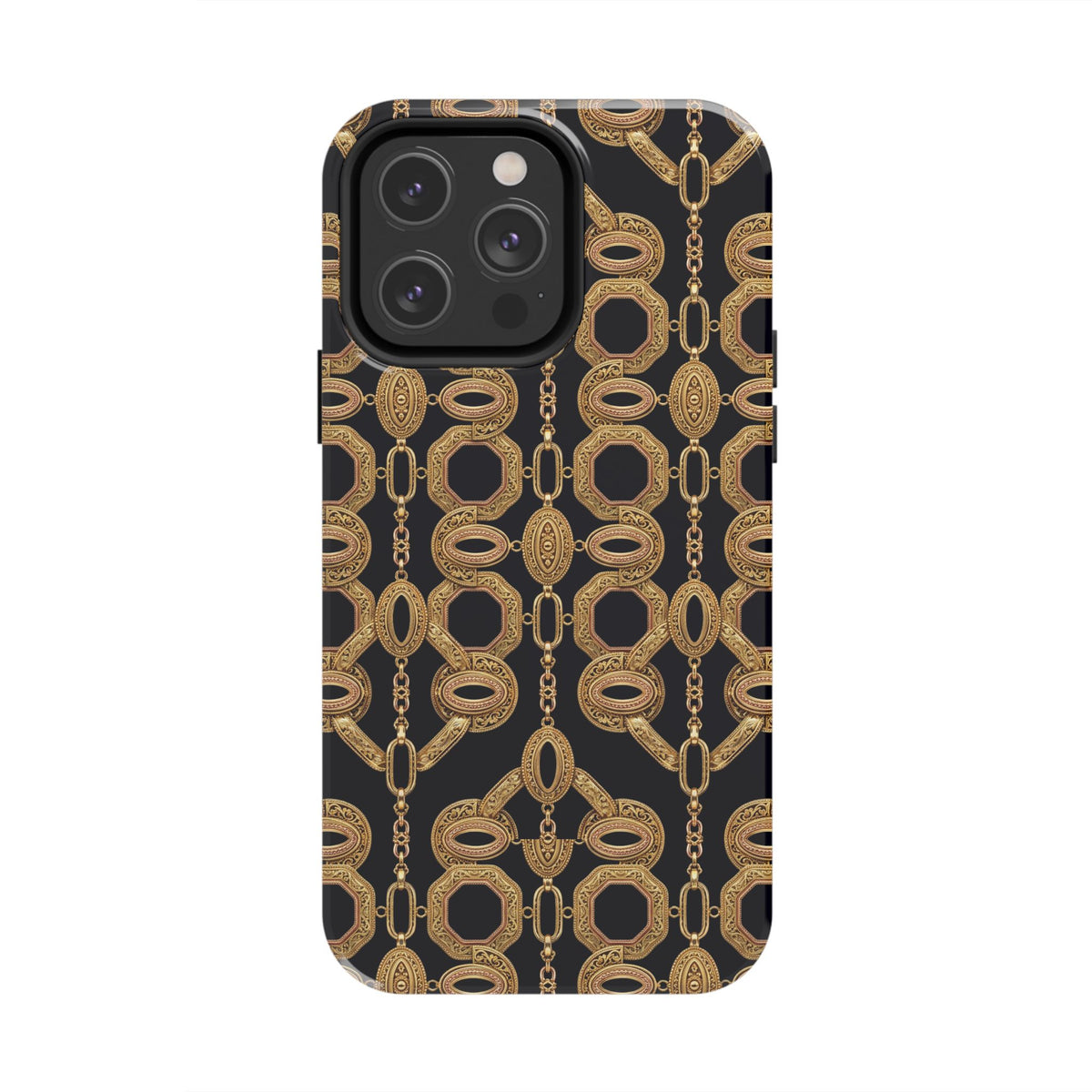Gold Chain Phone Case — Black & Gold Ornate Chain All-Over Print Tough Cover