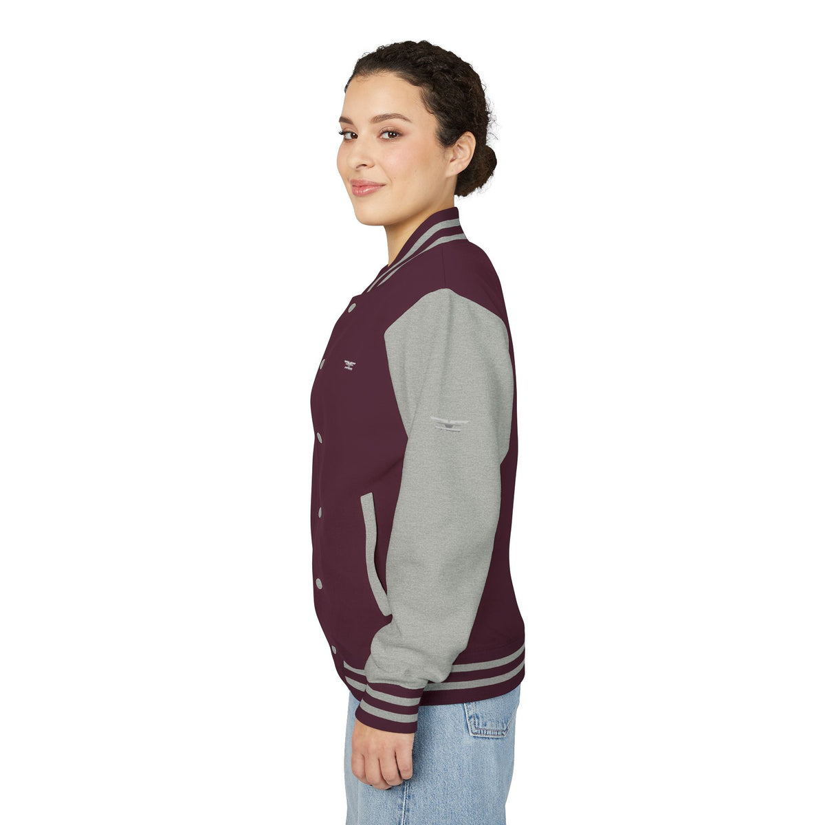 Black and White Varsity Jacket with Winged Logo