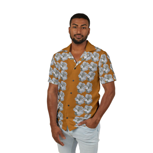 Men's Amber Hibiscus Hawaiian Camp Shirt – Tropical Aloha Button-Up
