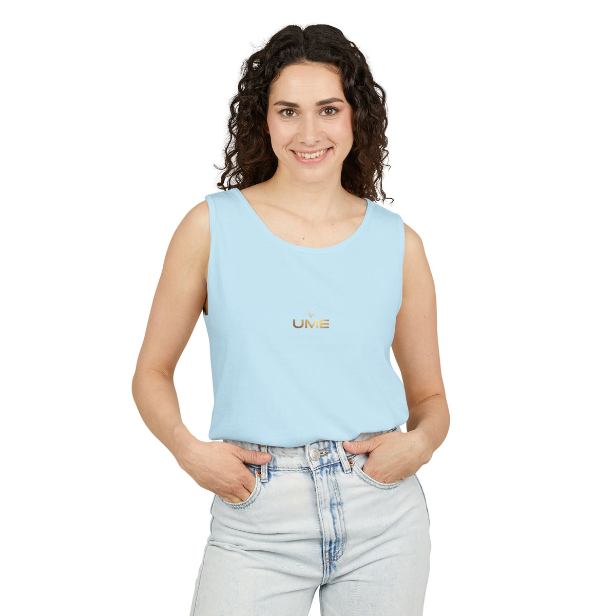UME Gold Vertical Logo Tank Top – Garment-Dyed Unisex Muscle Tee
