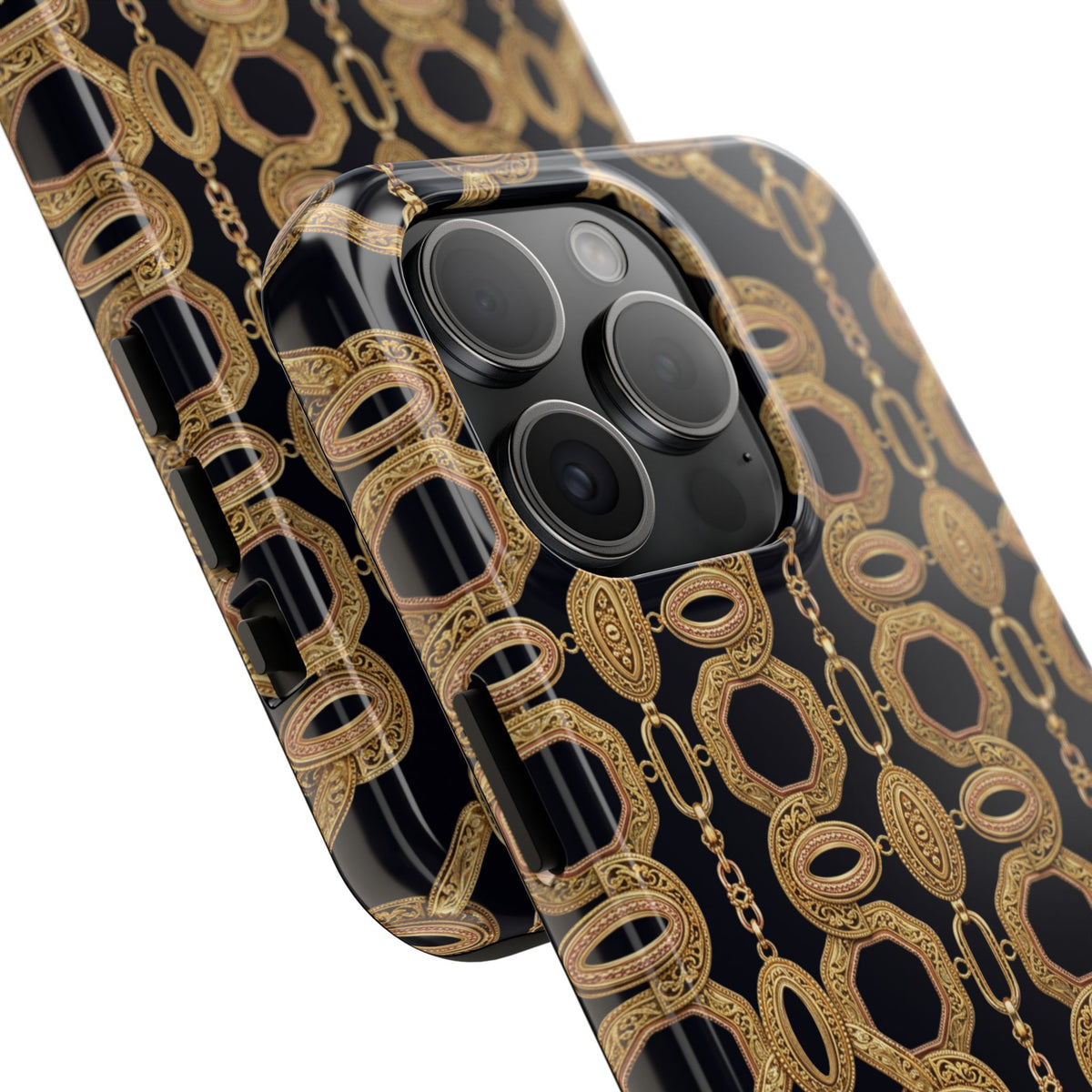 Gold Chain Phone Case — Black & Gold Ornate Chain All-Over Print Tough Cover
