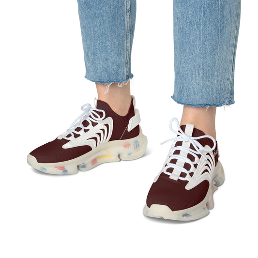 Women's Burgundy UME Mesh Sneakers — Rich Graphic Cloud Sole Athletic Shoe
