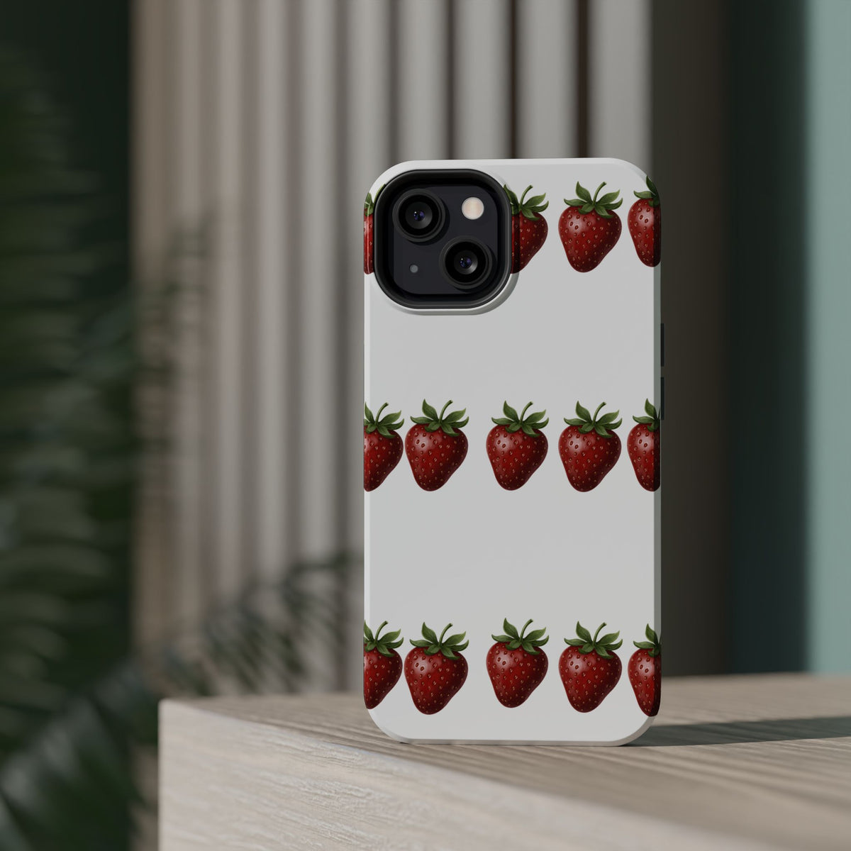 Strawberry Row Phone Case — White MagSafe Magnetic Impact-Resistant Cover