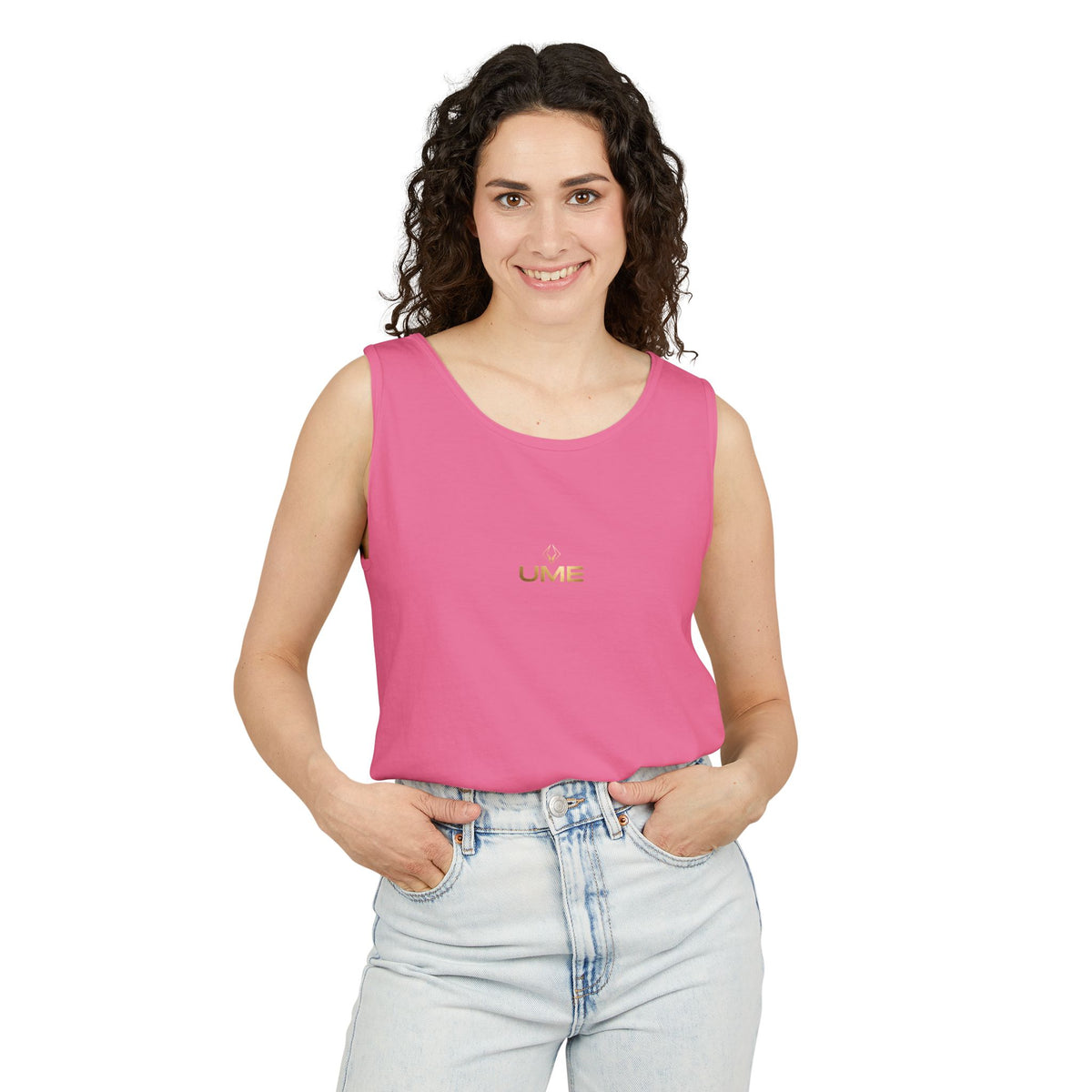 UME Gold Vertical Logo Tank Top – Garment-Dyed Unisex Muscle Tee