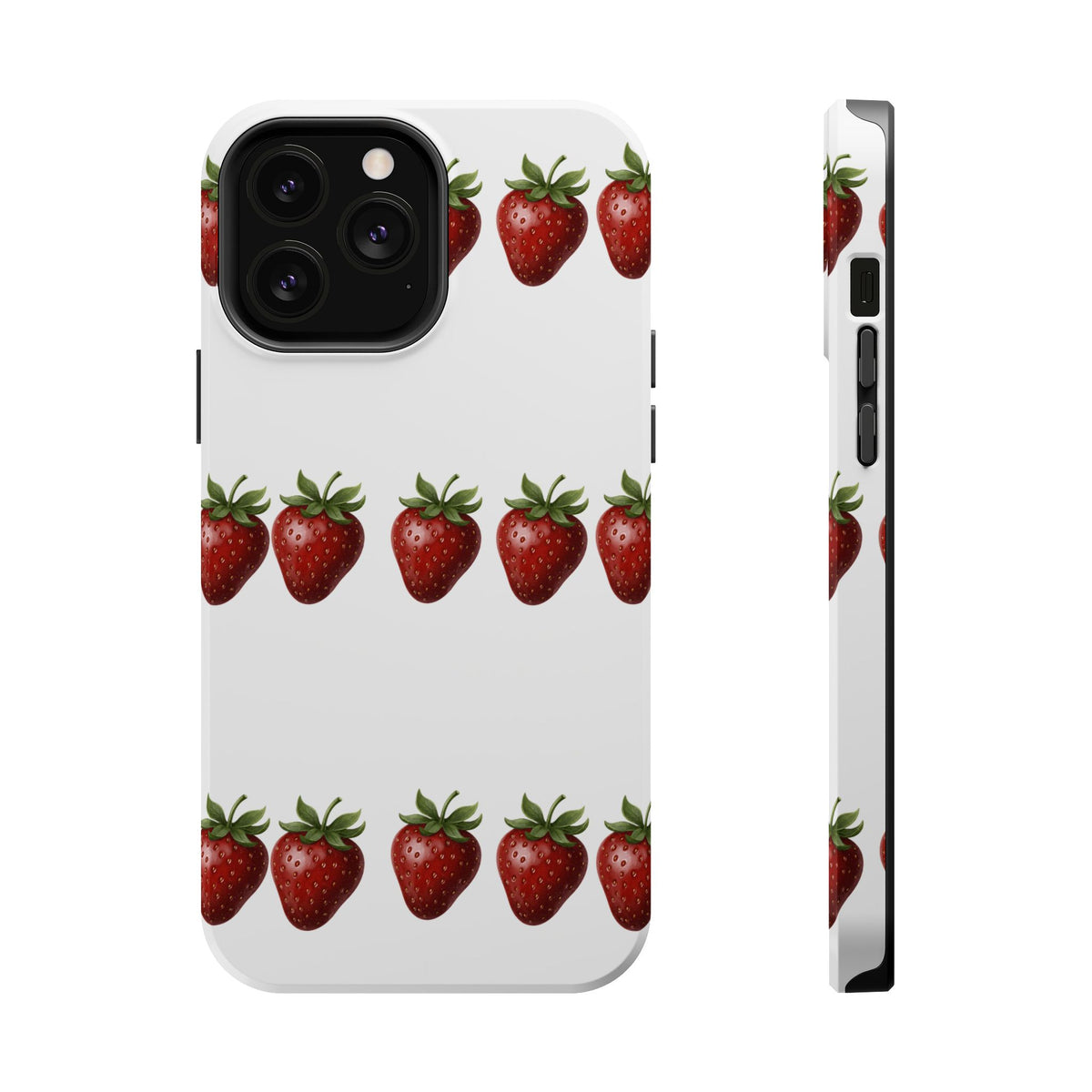 Strawberry Row Phone Case — White MagSafe Magnetic Impact-Resistant Cover