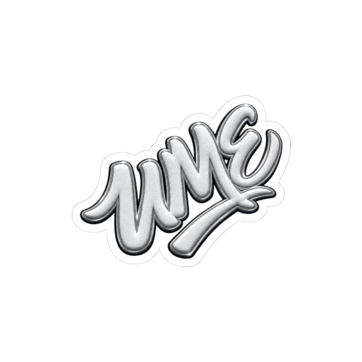 Silver Chrome Graffiti "UME" Kiss-Cut Sticker — Metallic Script Vinyl Decal
