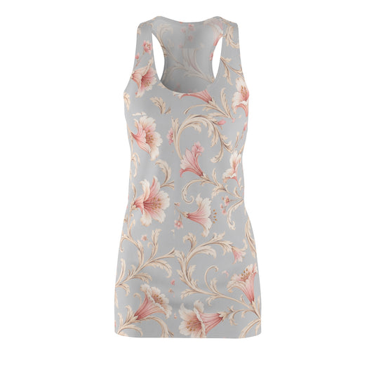 Floral Vine Racerback Dress — Pastel Pink & Gray All-Over Print