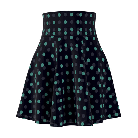 Teal Polka Dot Skater Skirt — Flowy A-Line Women's Skirt