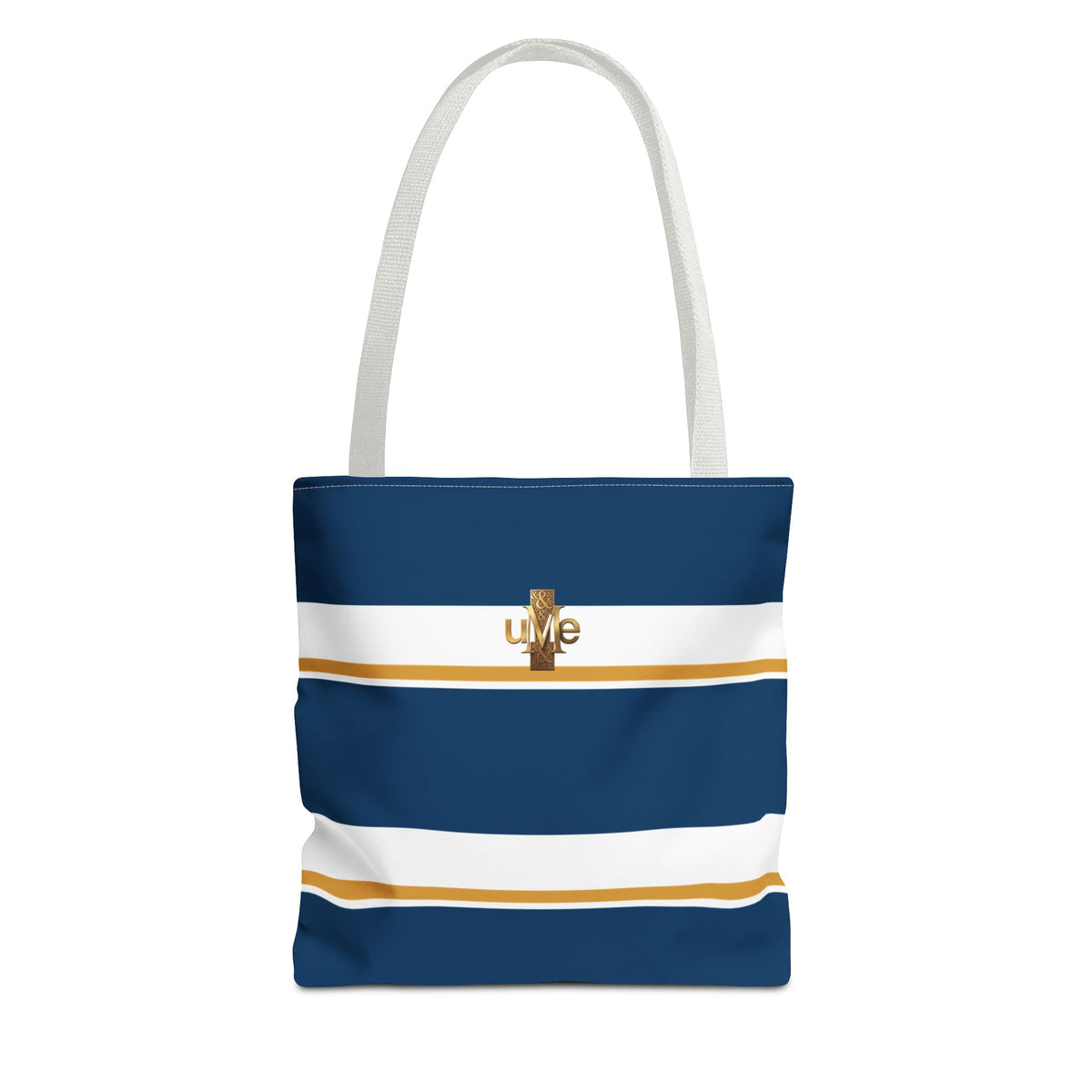 LIVE Cross Tote Bag — Navy & White Stripes with Gold Motif