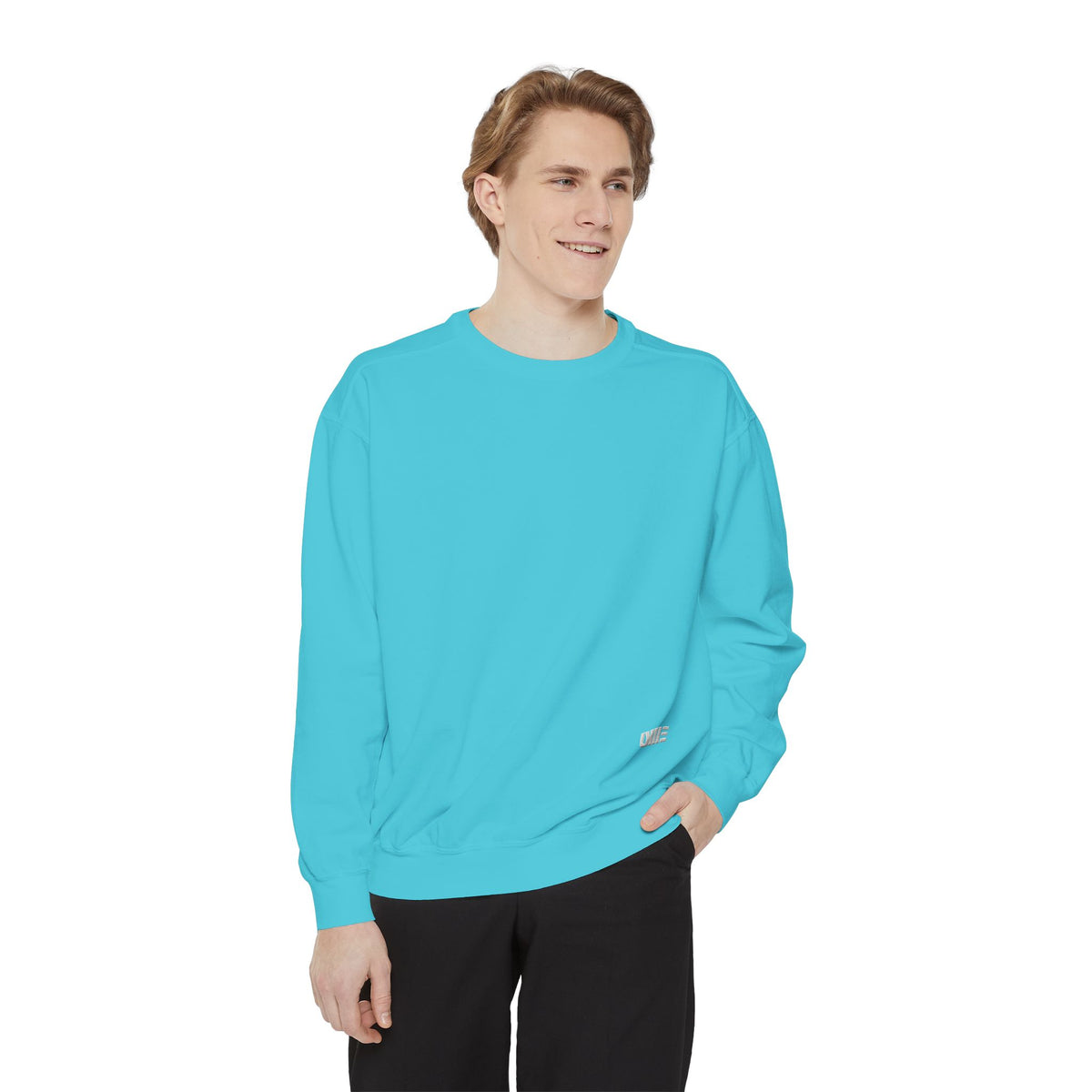Garment-Dyed Crewneck Sweatshirt — Multi-Color Minimal Graphic