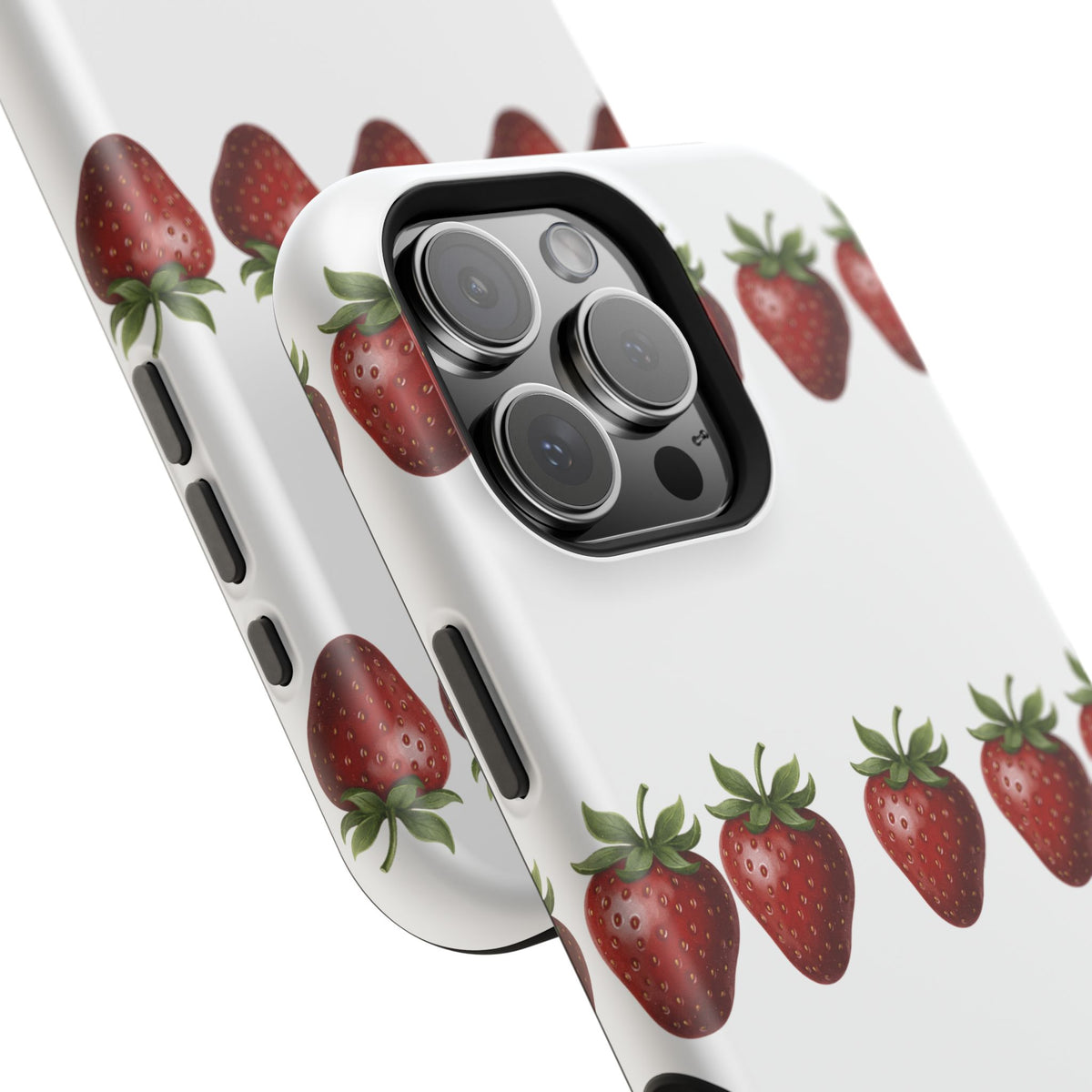 Strawberry Row Phone Case — White MagSafe Magnetic Impact-Resistant Cover