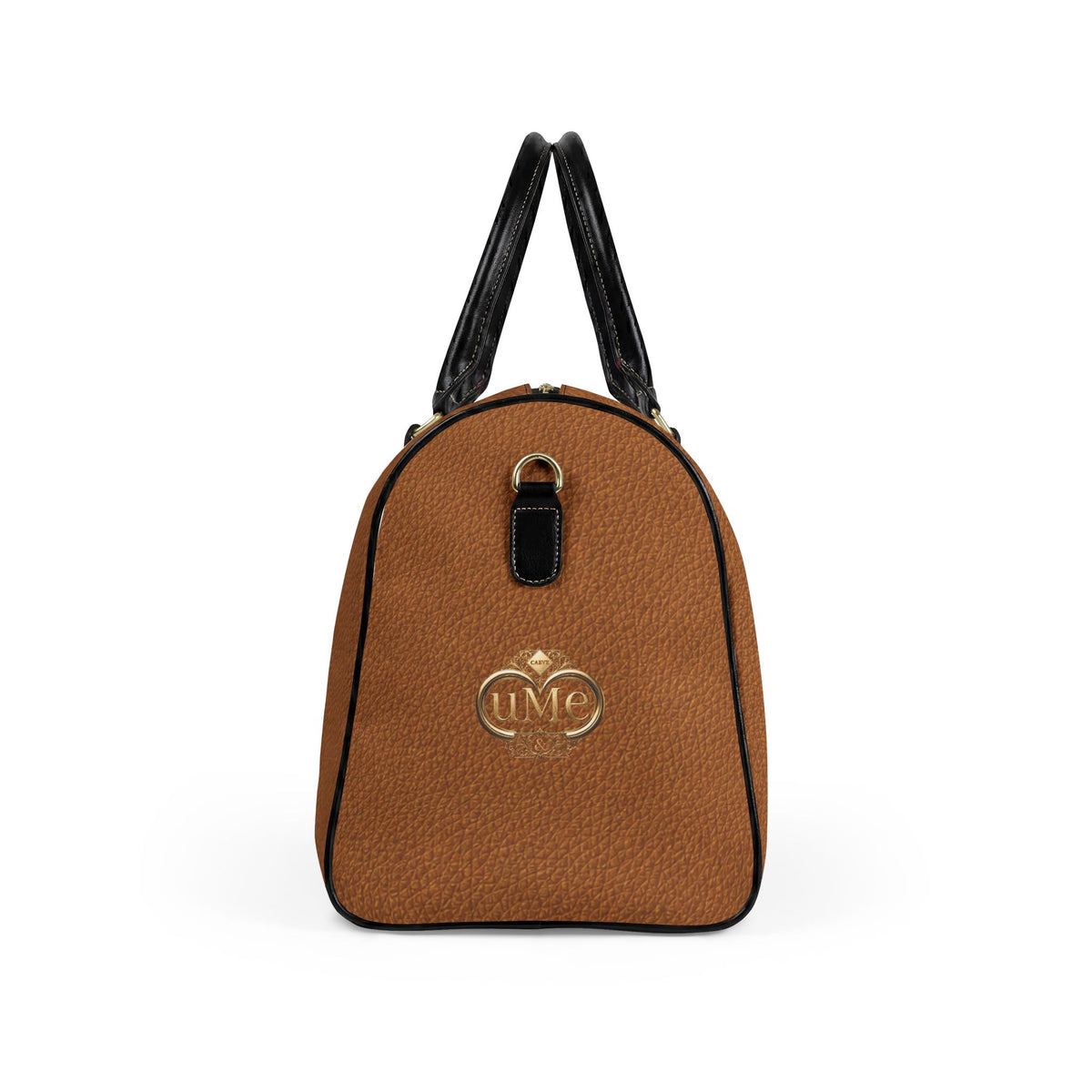 Monogrammed Faux Leather Travel Bag — Brown Weekender Duffle with Gold Crest