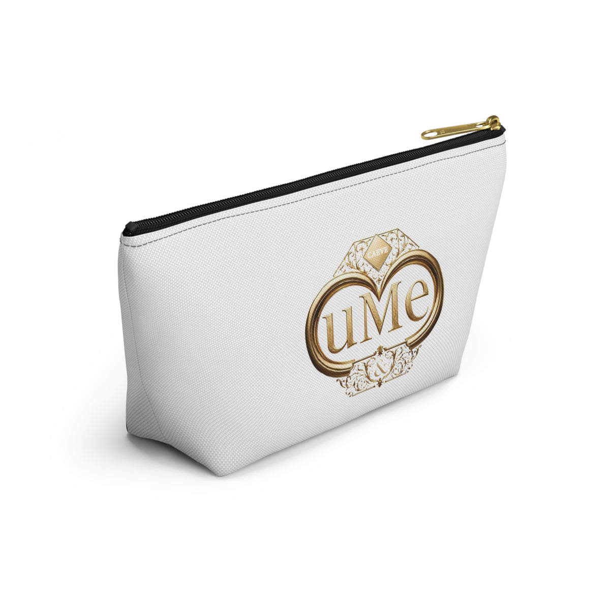 Accessory Pouch — White Elegant Gold Monogram 'uMe' Cosmetic Bag