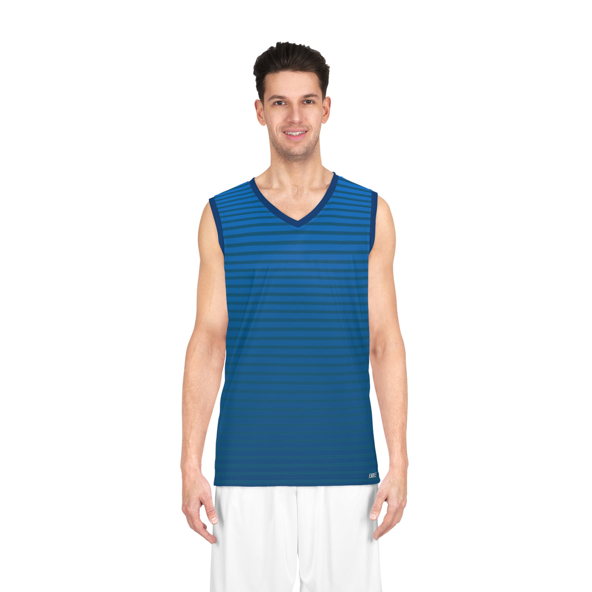 Blue Gradient Striped Basketball Jersey
