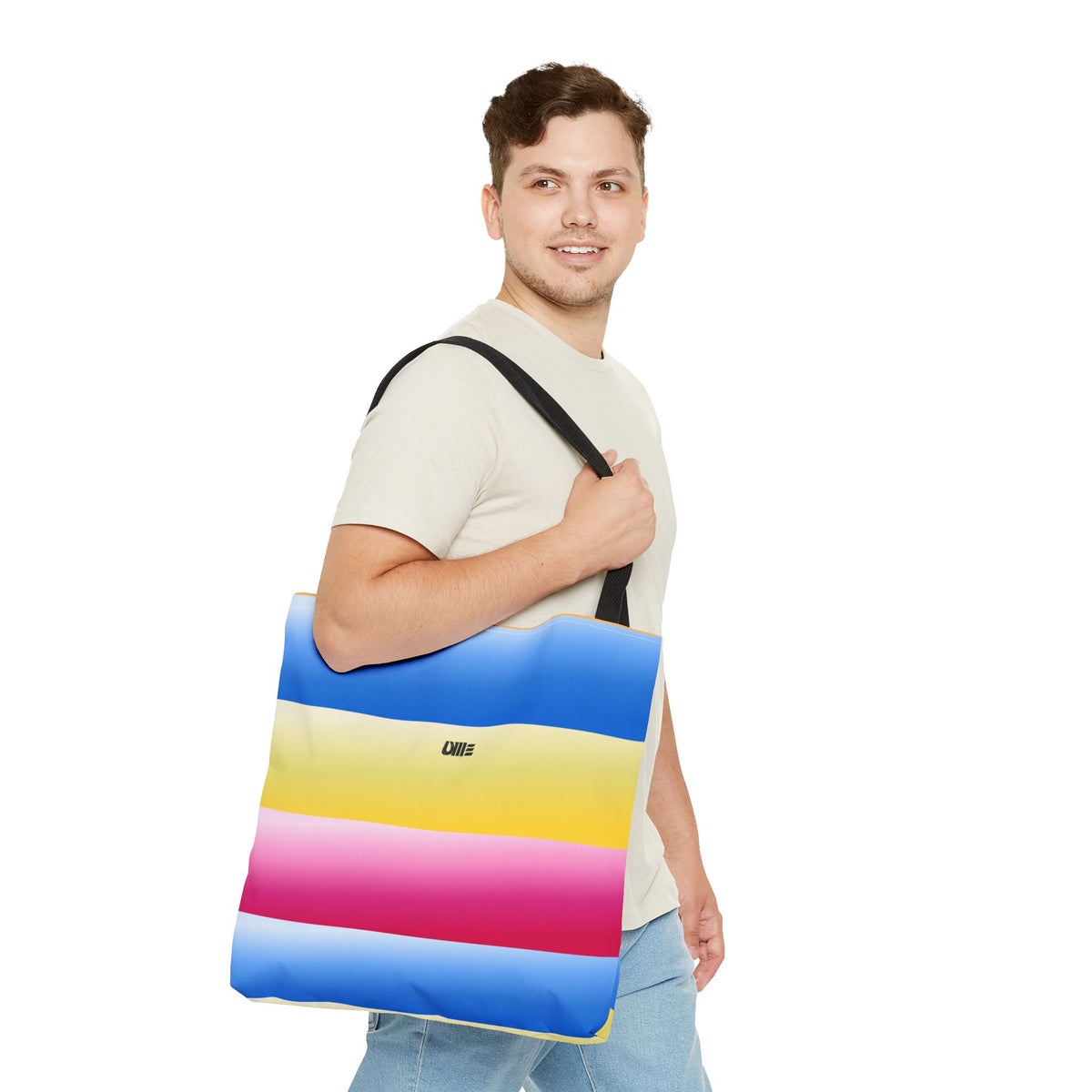 Colorful Pride Stripes Tote Bag – Pastel Blue, Yellow & Pink AOP