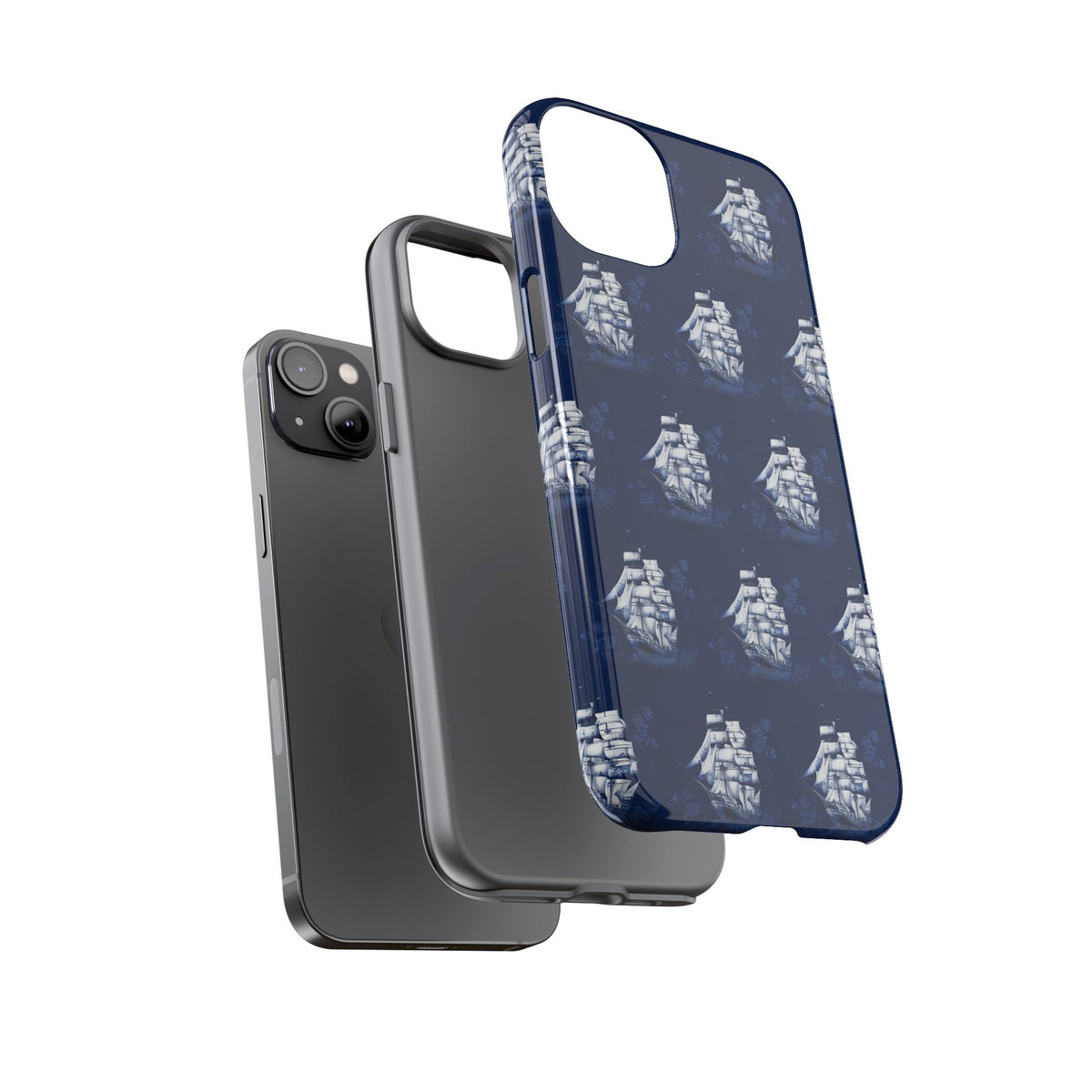 Navy Sailing Ship Phone Case — Navy Blue Vintage Nautical All-Over Print