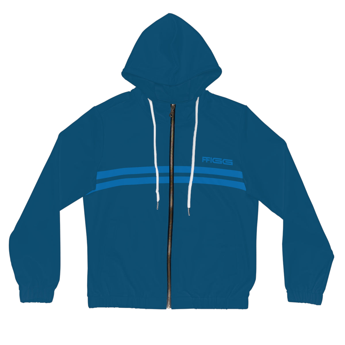 Women’s FFiGG Full-Zip Hoodie — Deep Blue Stripe All-Over Print