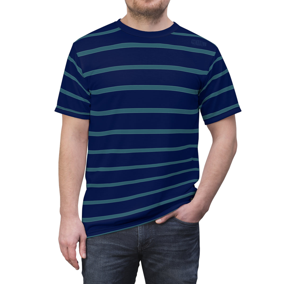 Striped Navy Crew Tee — Classic Blue Horizontal Stripe T-Shirt