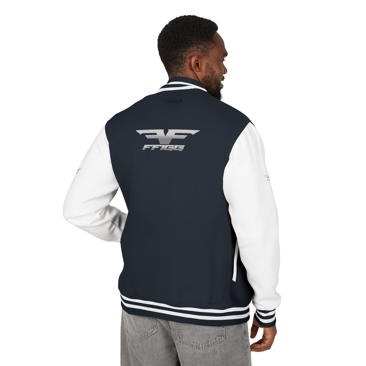 Black and White Varsity Jacket with Winged Logo
