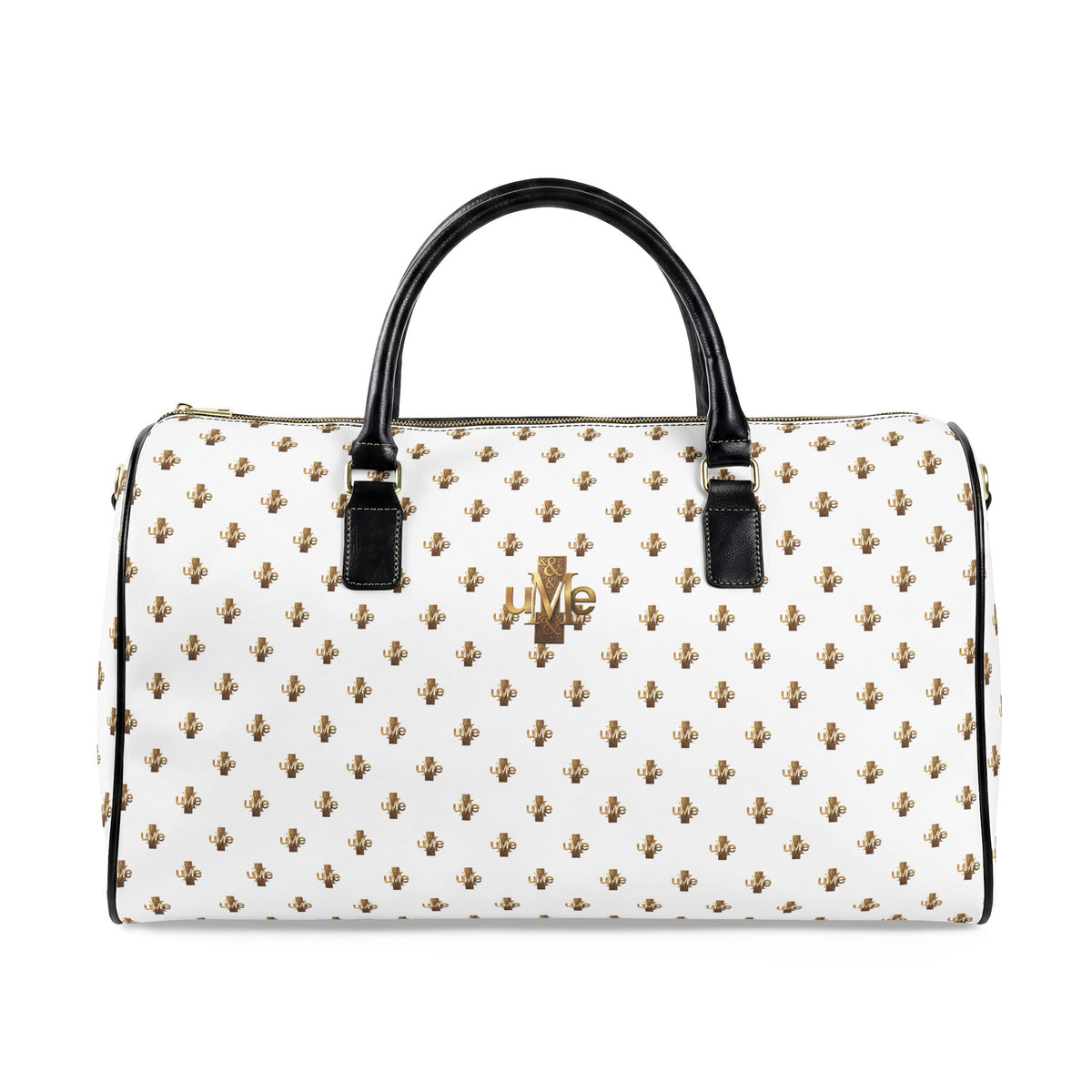 Faux-Leather Travel Bag — White and Gold Weekender