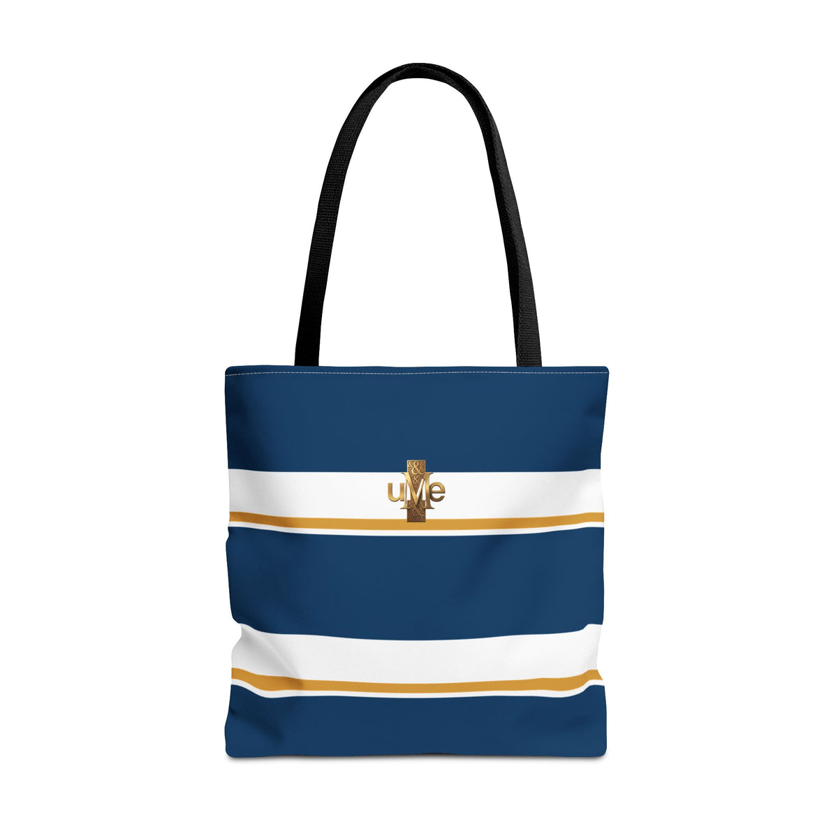 LIVE Cross Tote Bag — Navy & White Stripes with Gold Motif