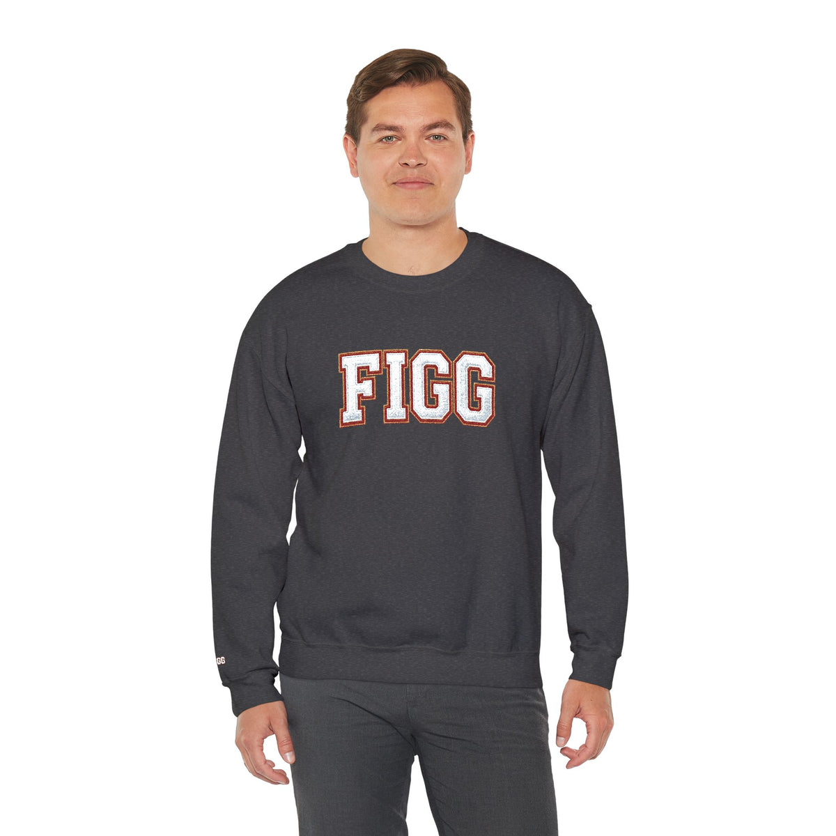 FFiGG Embroidered Collegiate Crewneck — Sport Grey, Black & More Colors