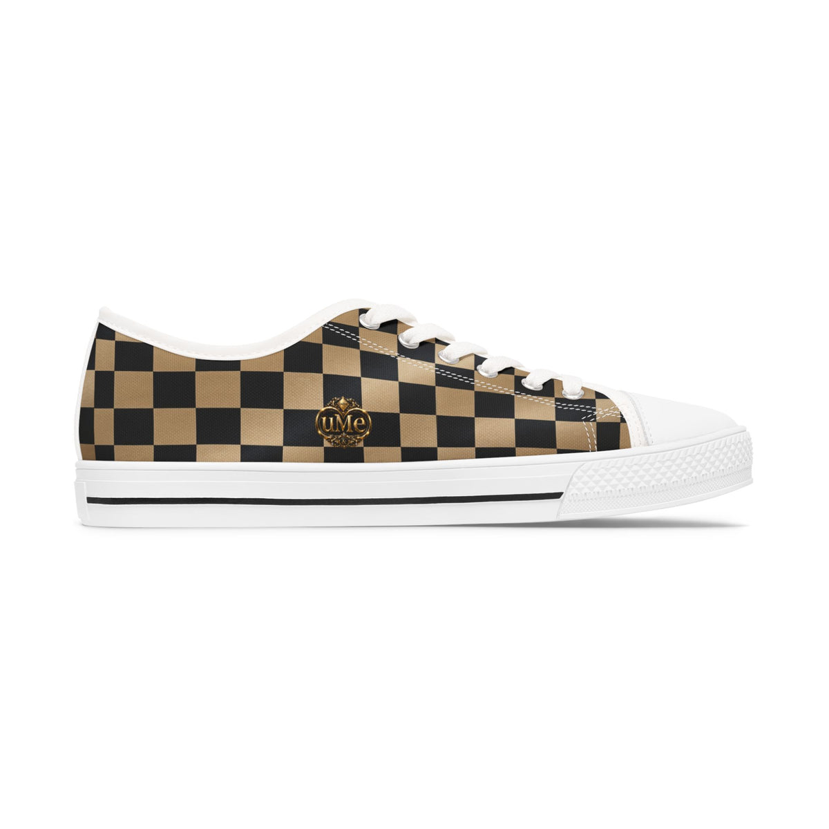 Women's Black and Tan Checkerboard Low Top Sneakers