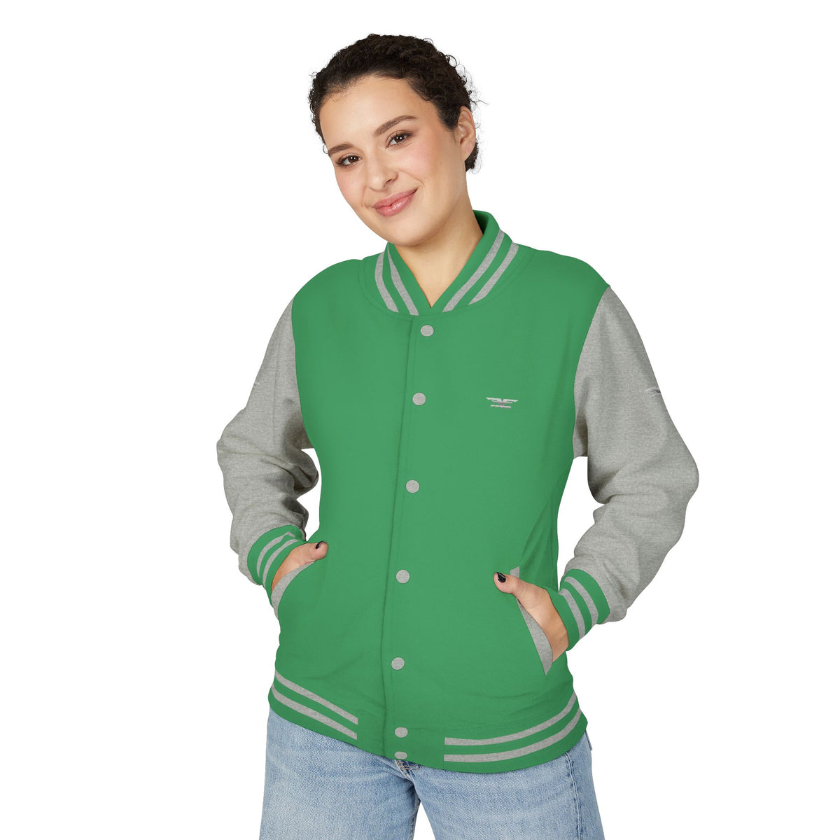 Black and White Varsity Jacket with Winged Logo