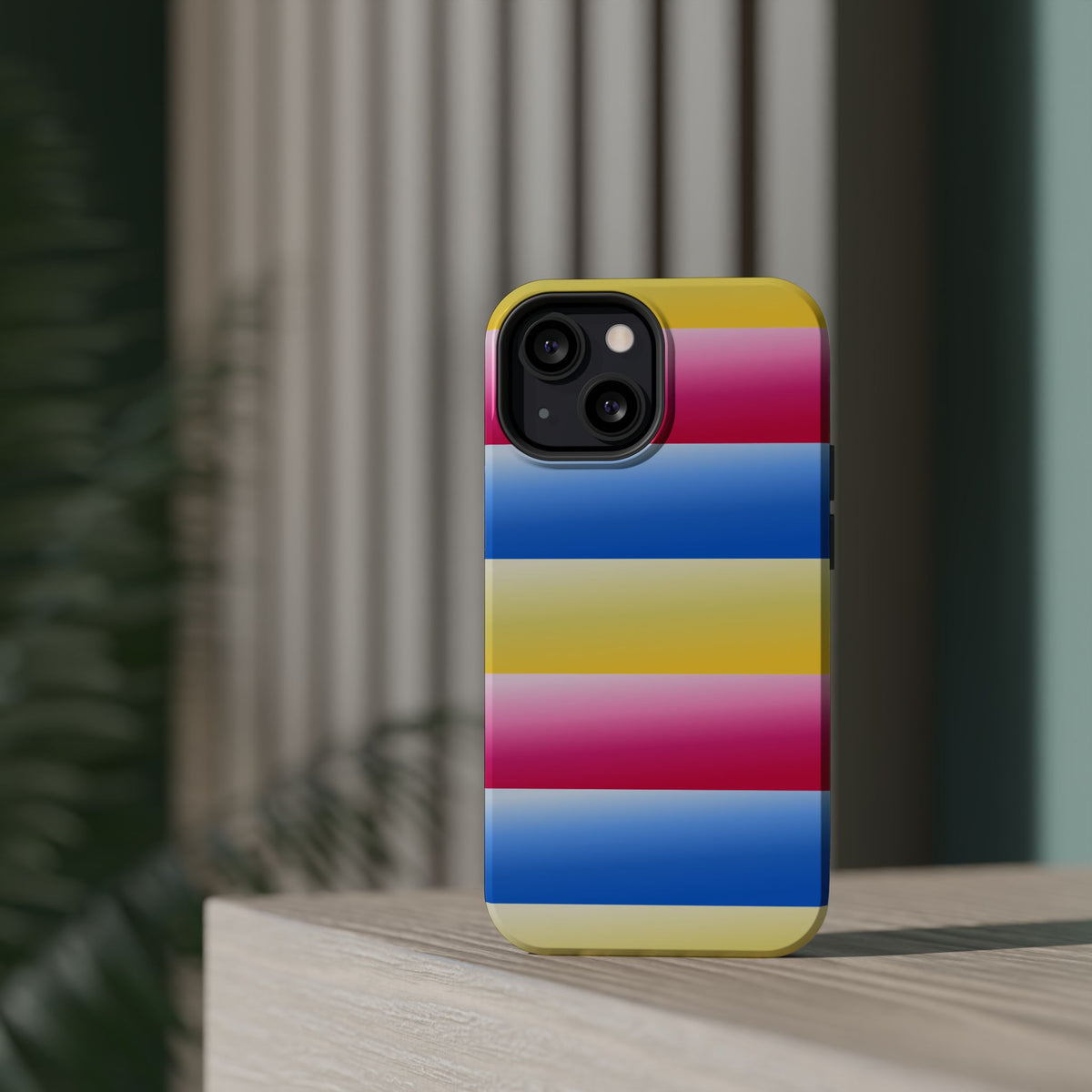 Striped Magnetic Impact-Resistant Phone Case — Colorful Pink Blue Yellow Protection
