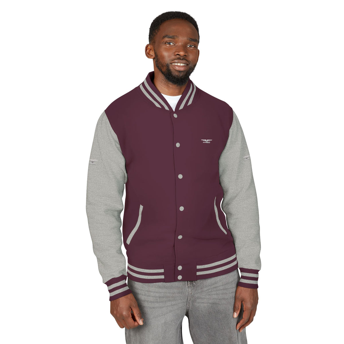 Black and White Varsity Jacket with Winged Logo