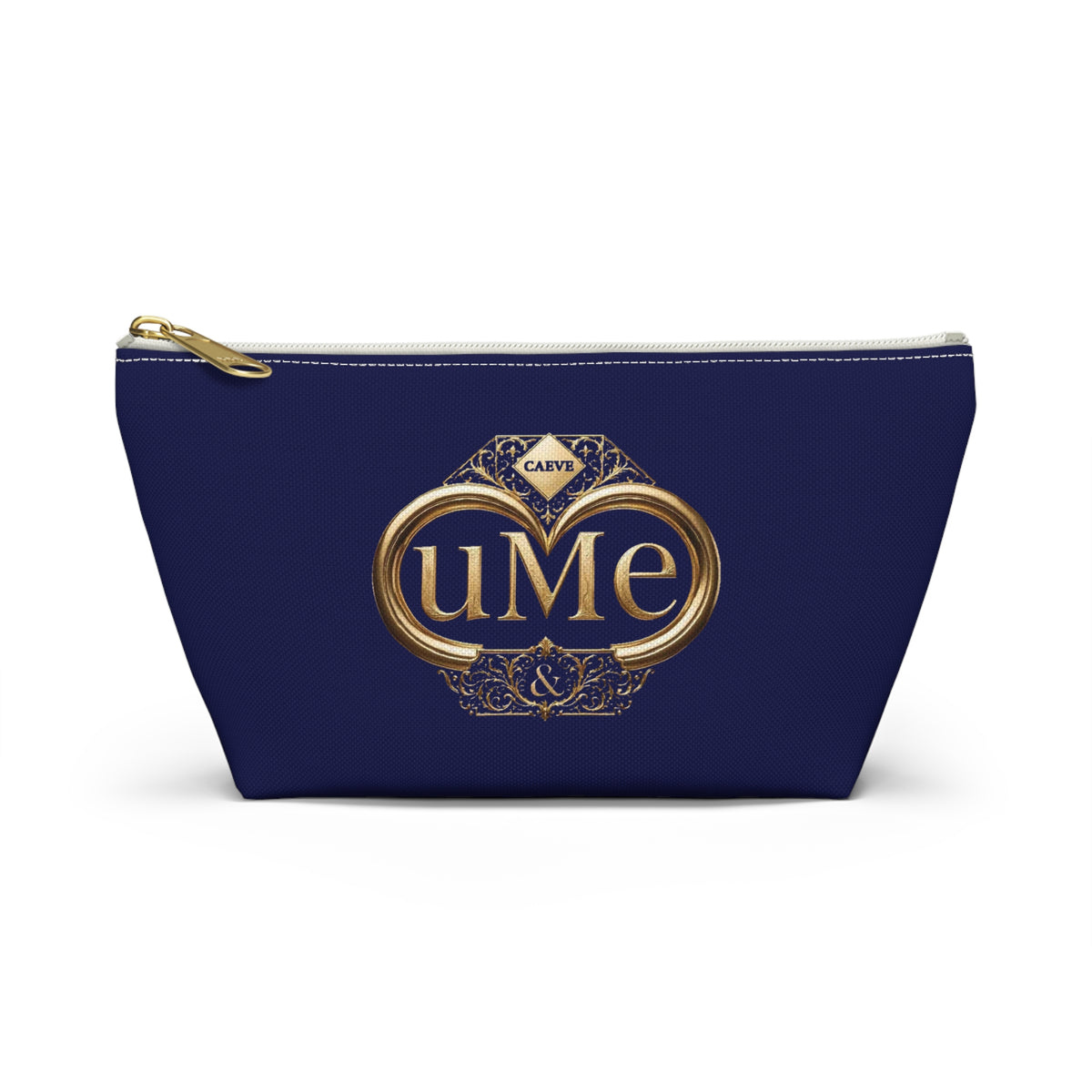 Accessory Pouch — Navy Elegant Gold Monogram 'uMe' Cosmetic Bag