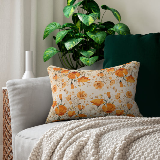 Orange Poppy Lumbar Pillow – Watercolor Floral Accent Pillow with Insert