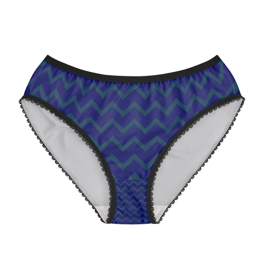 Chevron Lace-Trim Women's Briefs — Blue Chevron All-Over Print