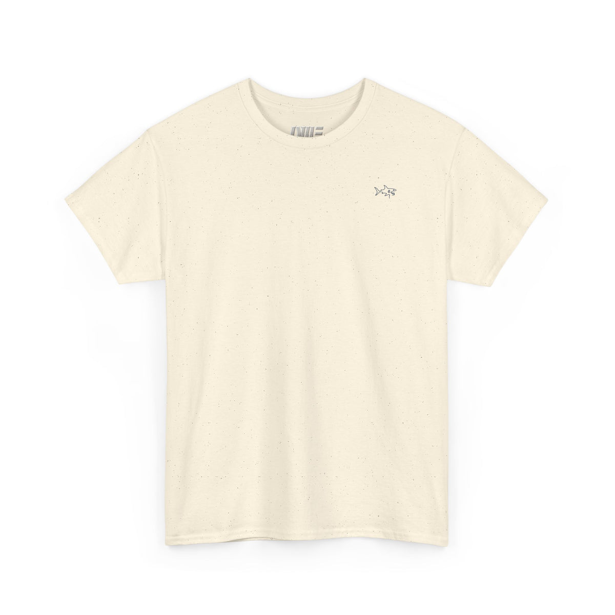 Minimalist string design Fish Tee — Small Chest Fish & Back 'OWE' Graphic